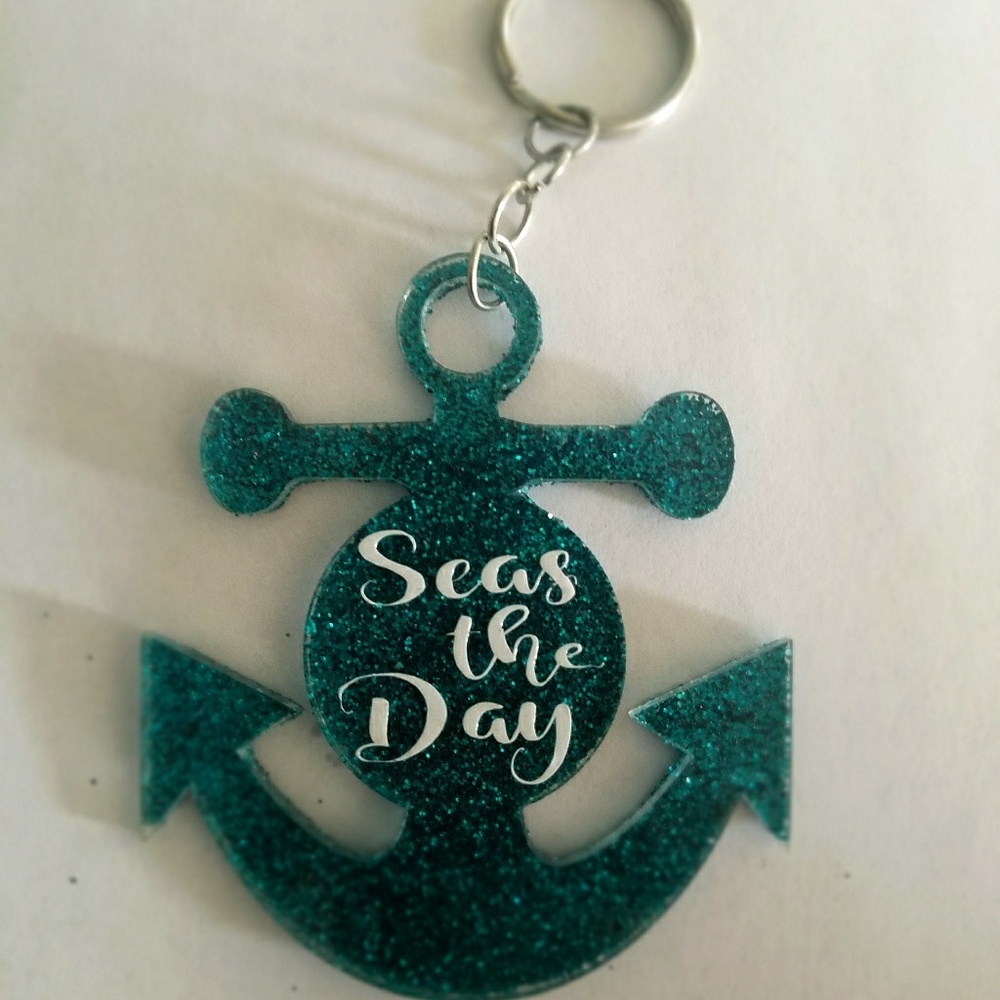 Seas The Day Anchor Glitter Keychain
